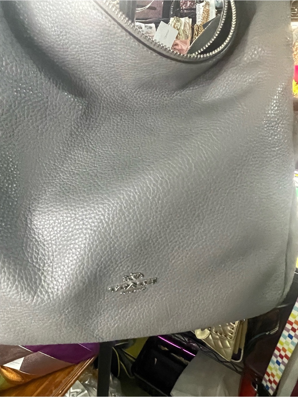 Coach Pebbled Leather Shoulder Bag in Gray